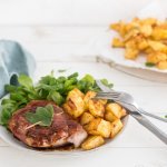 Geroosterde aardappelen met mosterdsmaak en saltimbocca