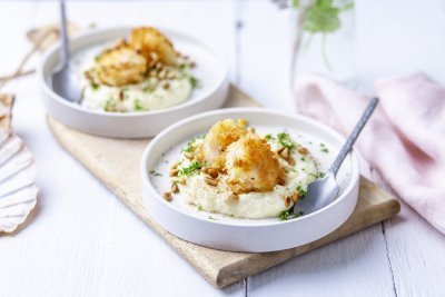 Krokante sint-jakobsnoten met zoete pastinaakpuree Krokante sint-jakobsnoten met zoete pastinaakpuree