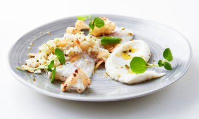 Ceviche van zeetong met drie structuren van bloemkool Ceviche van zeetong met drie structuren van bloemkool