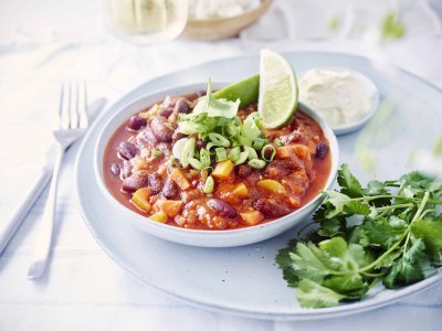 Chili sin carne met zure room