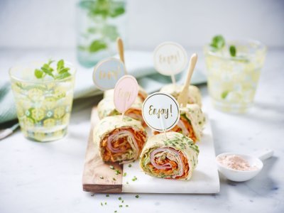 Eiwrap met ham en groentjes Eiwrap met ham en groentjes