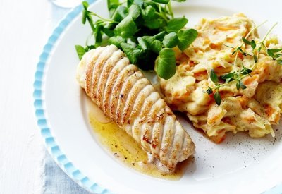 Gebakken rogfilet met wortelstoemp Gebakken rogfilet met wortelstoemp
