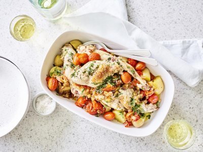 Konijn met caponata en krieltjes Konijn met caponata en krieltjes