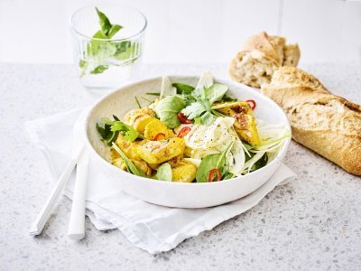 Salade van spinazie, venkel en konijn met saffraan