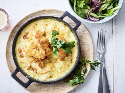 Tartiflette met krokante kalfsreepjes