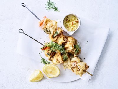 Tempura van zeetong met mayonaise van appel en curry Tempura van zeetong met mayonaise van appel en curry