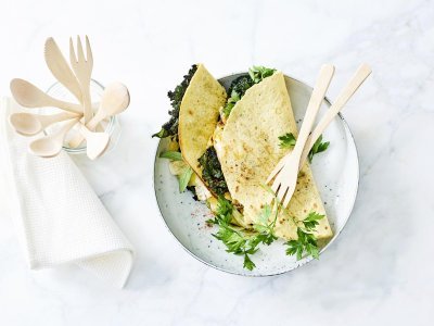 Tortilla met gestoofde savooi en gegrilde boerenkool met Brugge Blomme