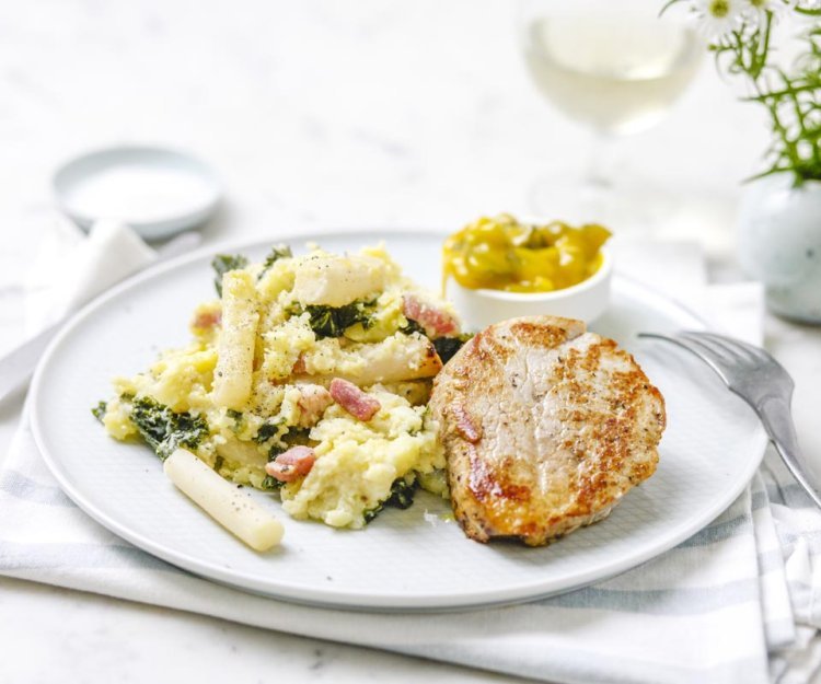 Boerenkoolpuree met schorseneren en kalfslapje