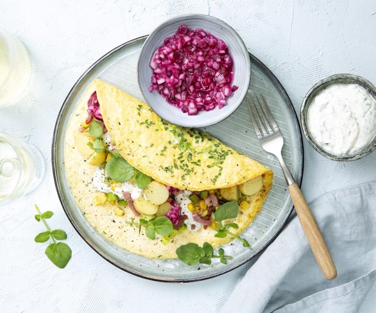 Hartige pannenkoek met krieltjessalade