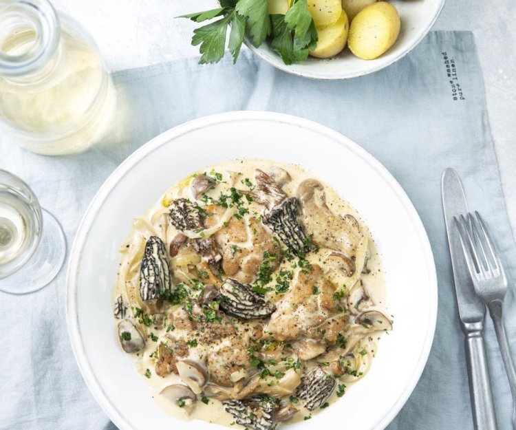 Kalfszwezerik met champignonsaus Kalfszwezerik met champignonsaus