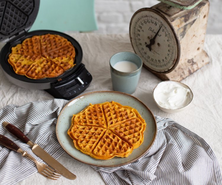 Pompoenwafels met yoghurt Pompoenwafels met yoghurt