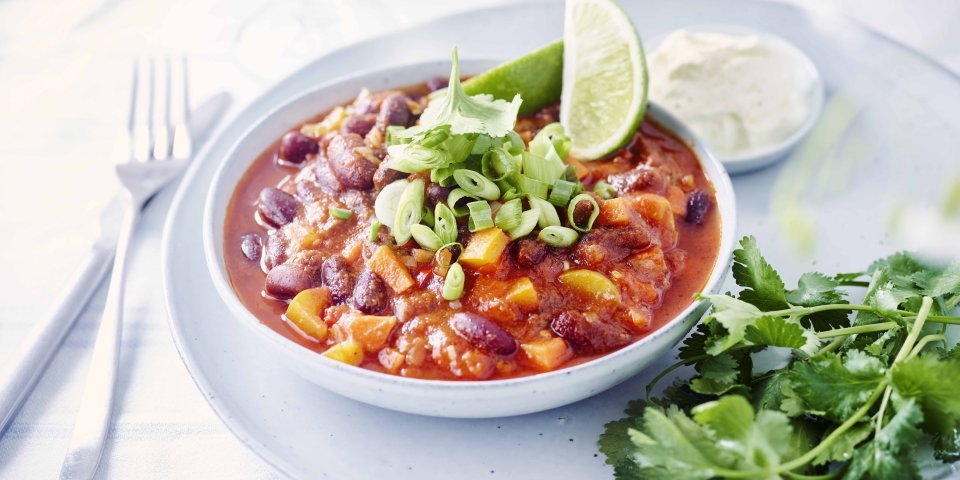 Chili sin carne met zure room Chili sin carne met zure room