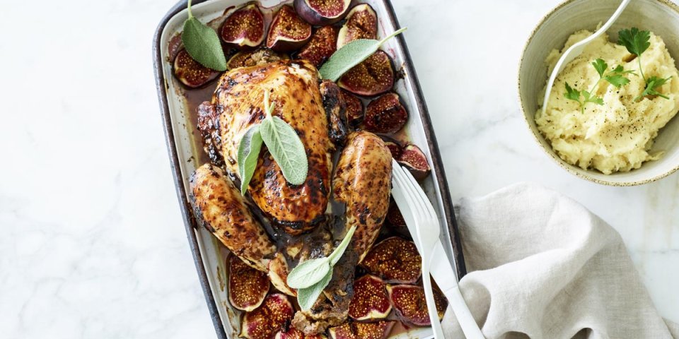 Poulet mariné farci aux figues et aux châtaignes