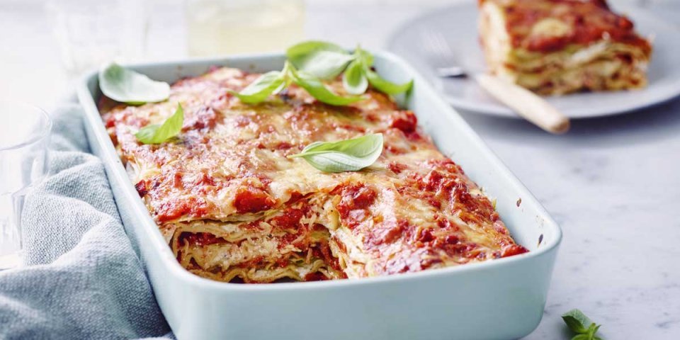 Lasagne au chou vert, ricotta et jambon fumé