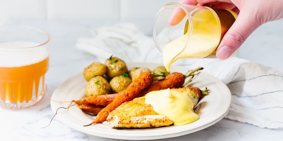 Mechelse koekoek met mousselinesaus van pickles en oude geuze