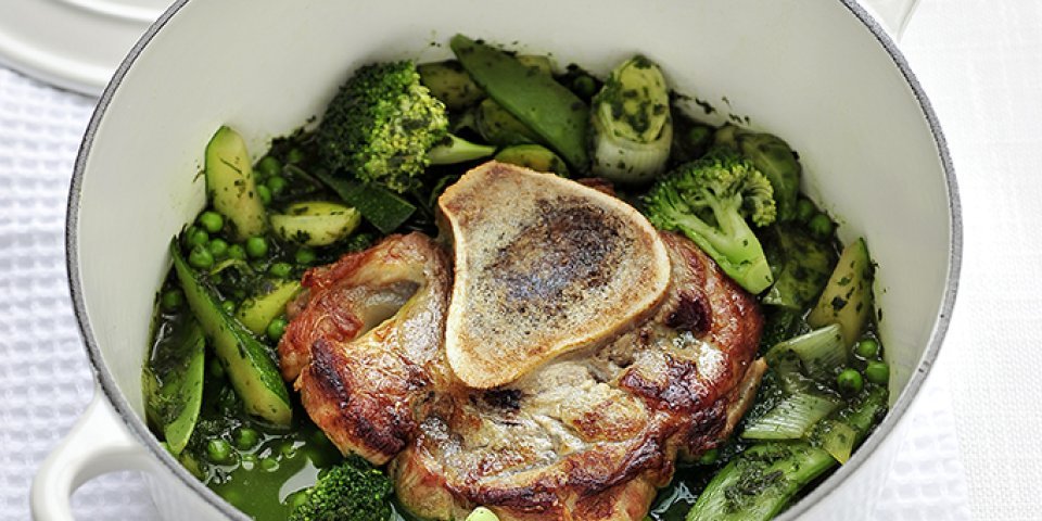 Jarret de veau (ossobuco) aux légumes verts Jarret de veau (ossobuco) aux légumes verts