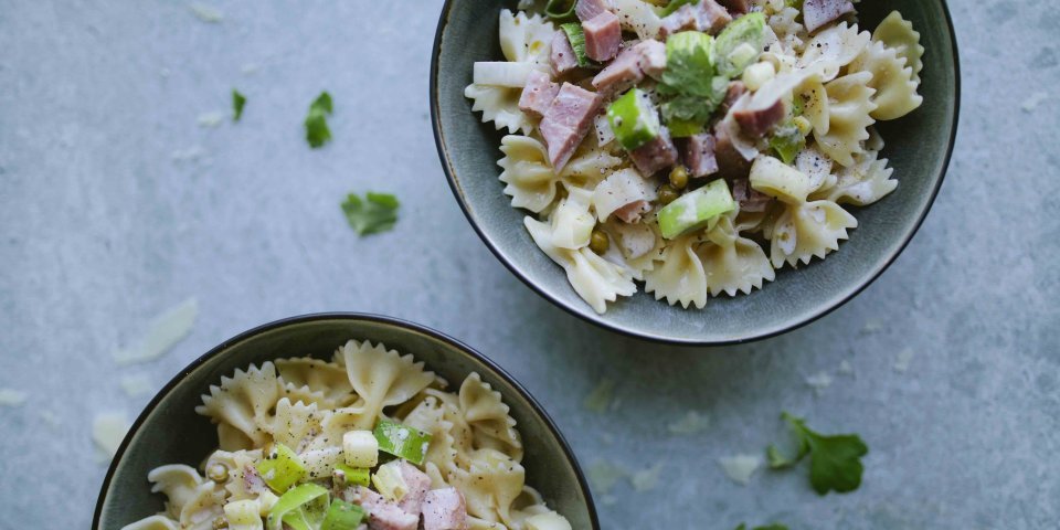 pasta met ham en prei