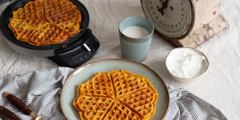 Pompoenwafels met yoghurt Pompoenwafels met yoghurt