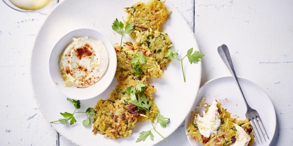 Rosti’s met gedroogde ham, Flandrien Oud en frisse roomdip Rosti’s met gedroogde ham, Flandrien Oud en frisse roomdip