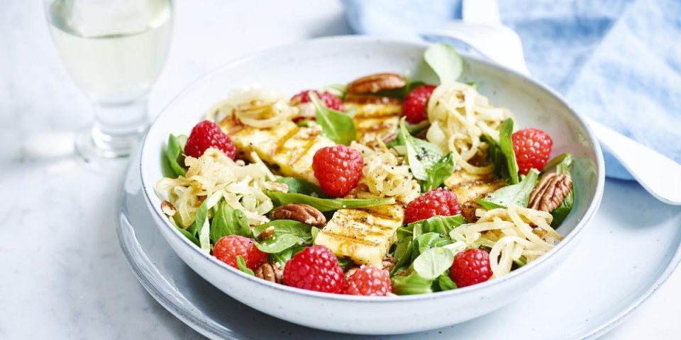 Salade met frambozen en Berloumi Salade met frambozen en Berloumi