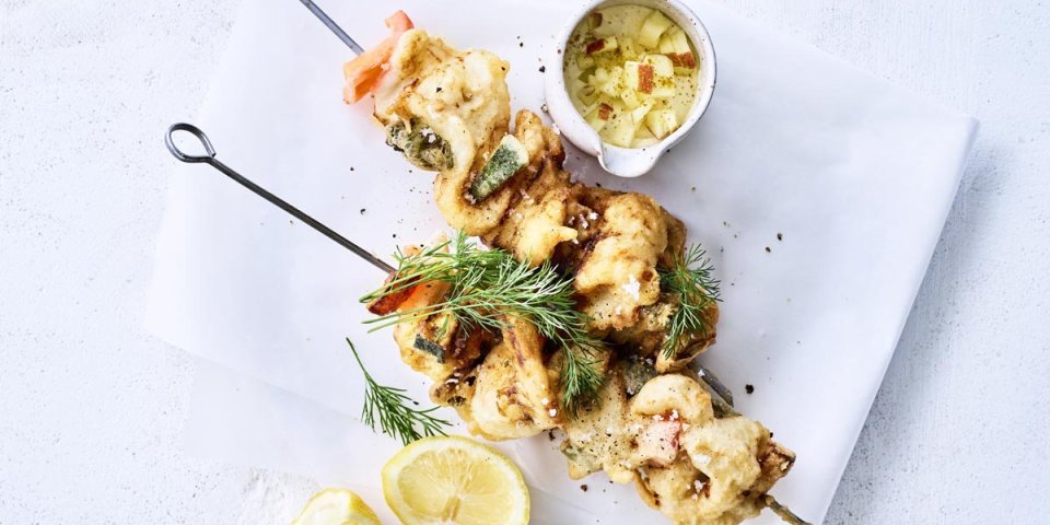 Tempura de sole et mayonnaise pomme-curry Tempura de sole et mayonnaise pomme-curry