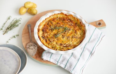 Quiche met aardappel en spinazie