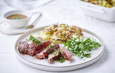 Blonde d’Aquitaine steak met verrassende gratin dauphinois