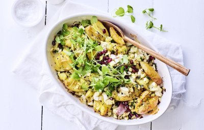 Gecrushte krieltjes uit de oven met courgette en Belgische kaas 