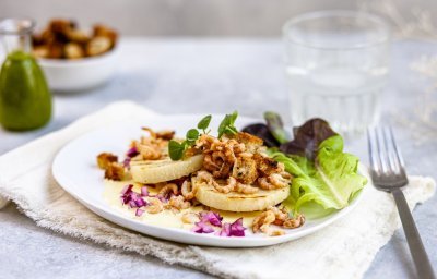 Gegrilde knolselder met Noordzeegarnaaltjes