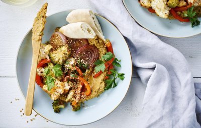 Groentehummus met geroosterde groenten