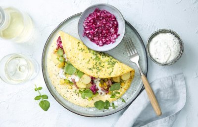 Hartige pannenkoek met krieltjessalade