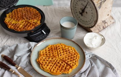 Pompoenwafels met yoghurt