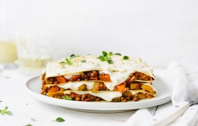 Vegetarische lasagne met ragout van linzen