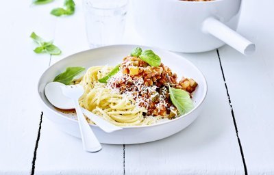 Vegetarische spaghetti bolognaise met linzen 