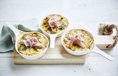 Aardappelgratin met wortel en witloof