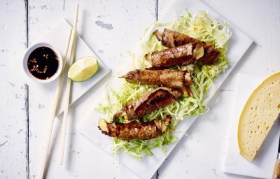 Yakitori van rundvlees met Passendale en oesterzwam