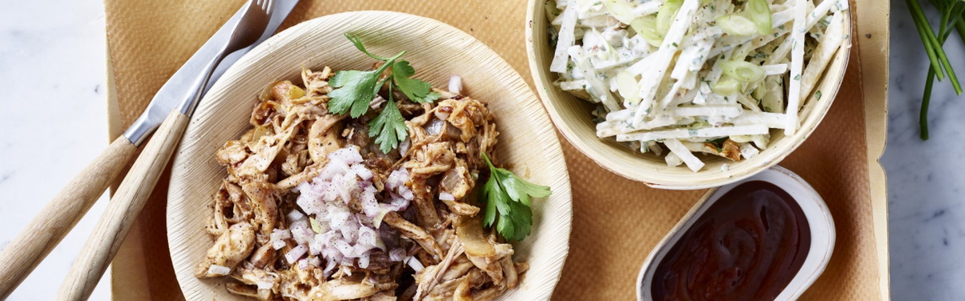 Pulled chicken met koolrabislaatje