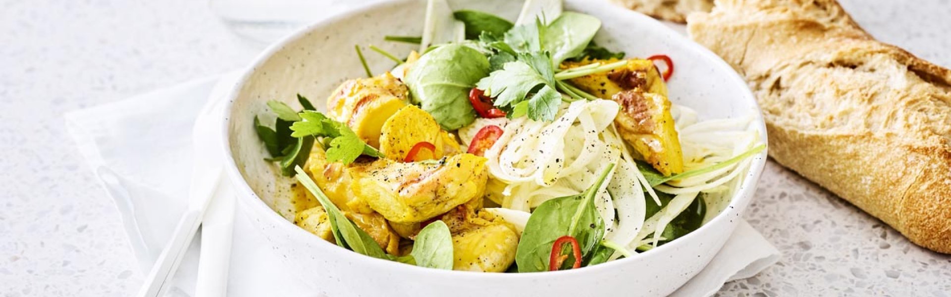 Salade van spinazie, venkel en konijn met saffraan Salade van spinazie, venkel en konijn met saffraan