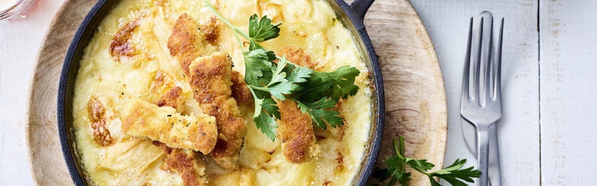 Tartiflette met krokante kalfsreepjes Tartiflette met krokante kalfsreepjes