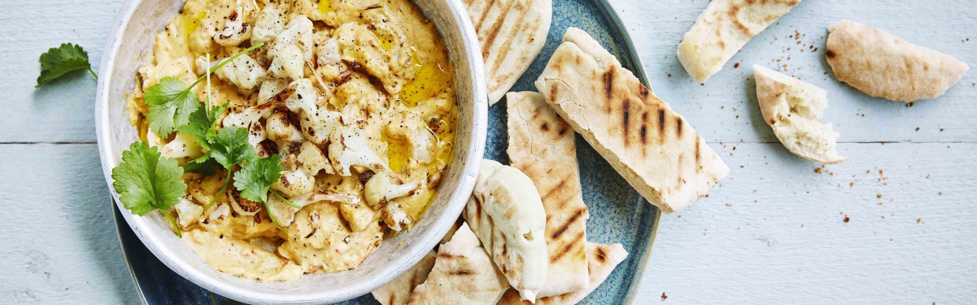 Hummus van bloemkool en zoete aardappel